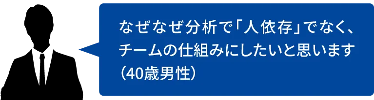 なぜなぜ分析で「人依存」でなく、チームの仕組みにしたいと思います(40歳男性)