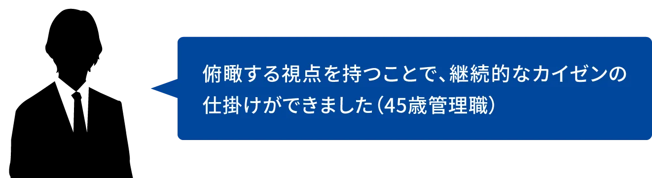 俯瞰する視点を持つことで、継続的なカイゼンの仕掛けができました(45歳管理職)