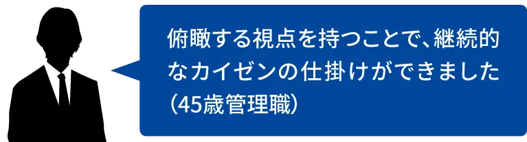 俯瞰する視点を持つことで、継続的なカイゼンの仕掛けができました(45歳管理職)
